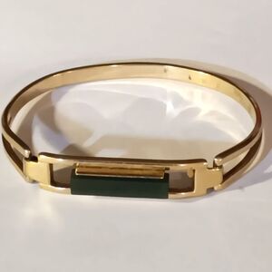 Vintage Avon 1970s Treasured Jade Art Deco Revival Nephrite Cuff Bracelet